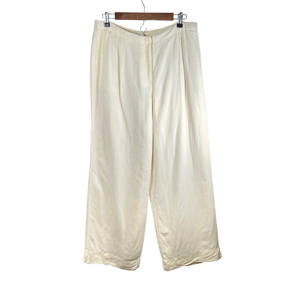 J Jill Butter Yellow Wide Leg Linen Pants Fully Lined Womens Size 14‎